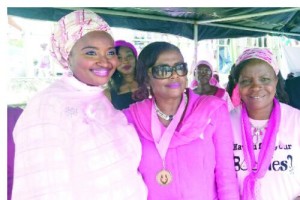 • (L-R) Partner, Go Pink Day and wife of Kebbi State Governor, Dr. Zainab Shinkarfi-Bagudu  Convener, Go Pink Day Professor Ifeoma Okoye and a guest at the Go Pink Day event in Abuja